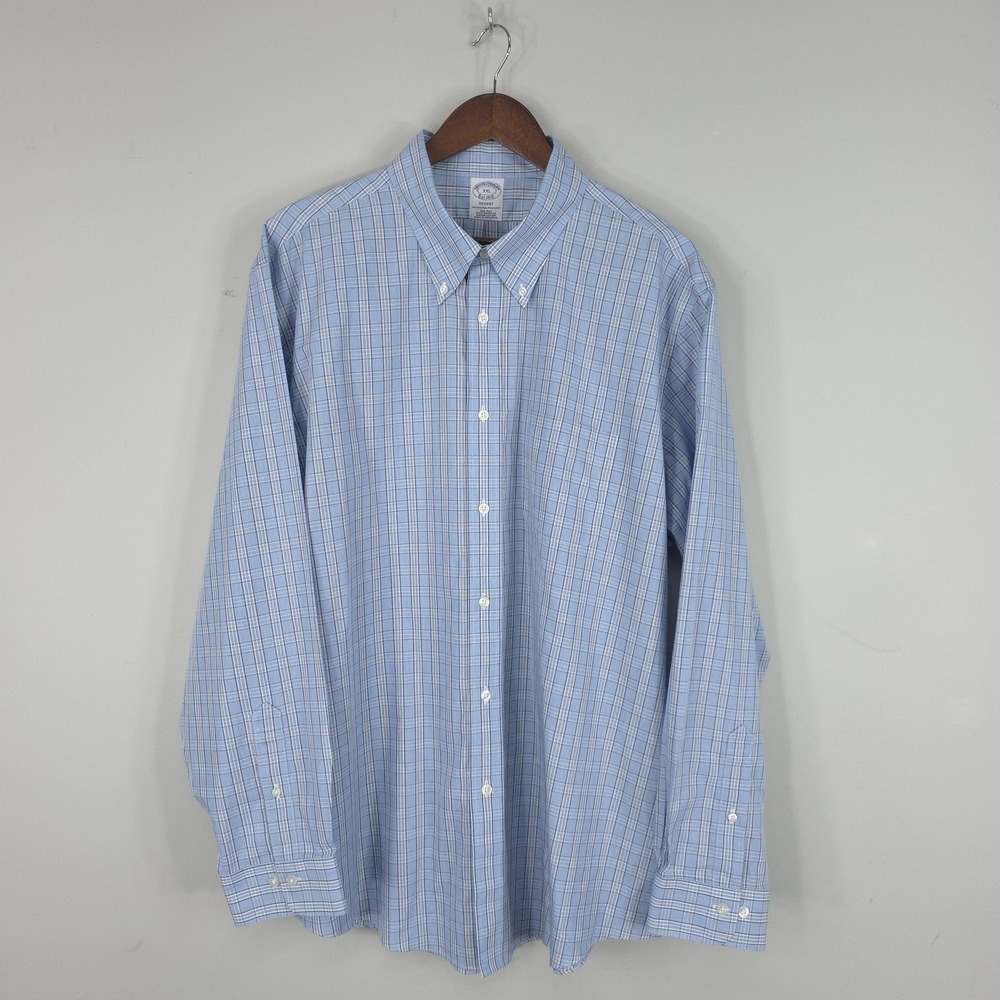 Brooks Brothers Shirt Mens 2XL Blue Check Long Sleeve Regent Non-Iron Supima